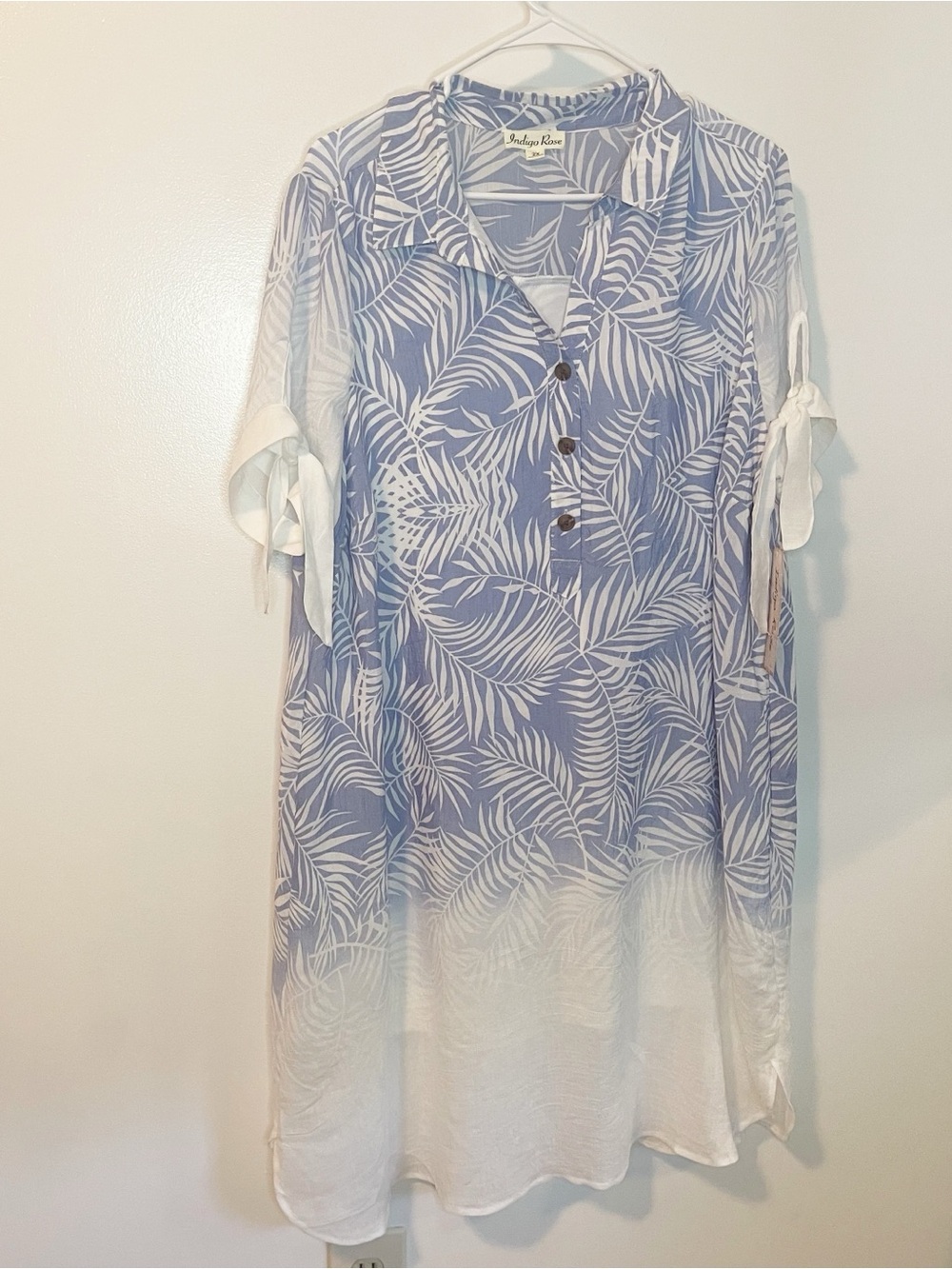 Blue and White Palm Print Swim cover or Dess Tunic Size 2XL NWT #158